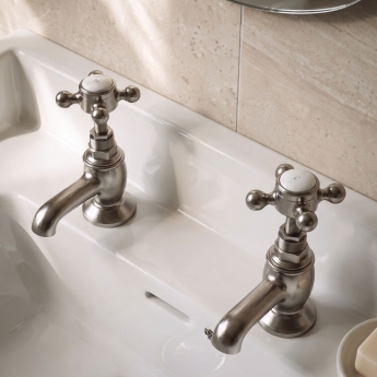 Delphi Windsor Crosshead Brushed Pewter Basin Hot and Cold Taps Pair | Product Image