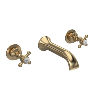 Delphi Windsor Crosshead Brushed Brass 3-Hole Wall Mounted Bath Filler Tap | Product Image