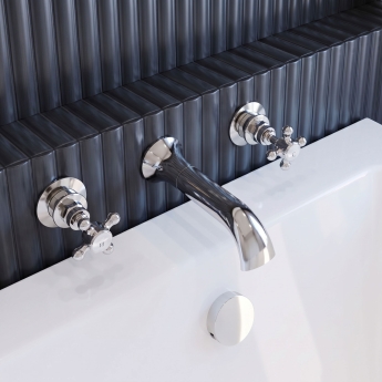 Delphi Windsor Crosshead Chrome 3-Hole Wall Mounted Bath Filler Tap | Product Image
