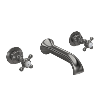 Delphi Windsor Crosshead Brushed Pewter 3-Hole Wall Mounted Bath Filler Tap | Product Image
