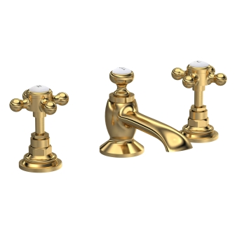Delphi Windsor Crosshead Brushed Brass 3-Hole Basin Mixer Tap (inc Pop-Up Waste) | Product Image