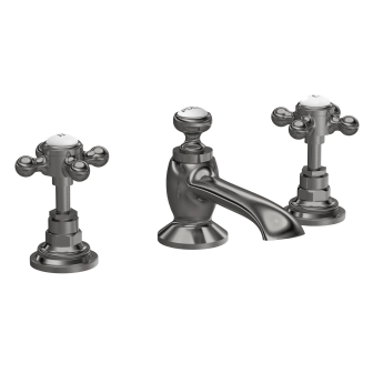 Delphi Windsor Crosshead Brushed Pewter 3-Hole Basin Mixer Tap (inc Pop-Up Waste) | Product Image