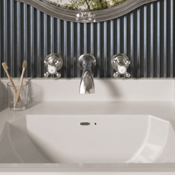 Delphi Windsor Crosshead Chrome 3-Hole Wall Mounted Basin Mixer Tap | Product Image