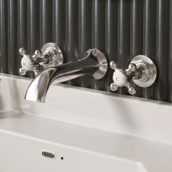 Delphi Windsor Crosshead Chrome 3-Hole Wall Mounted Basin Mixer Tap | Product Image