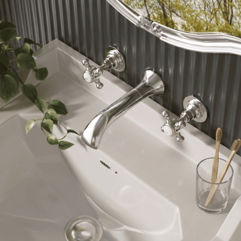 Delphi Windsor Crosshead Chrome 3-Hole Wall Mounted Basin Mixer Tap | Product Image
