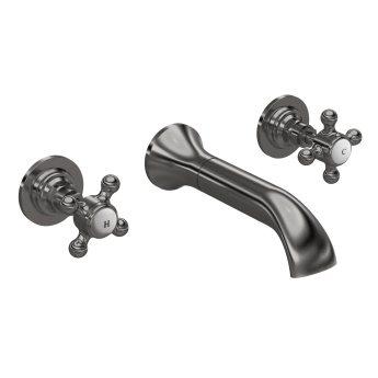 Delphi Windsor Crosshead Brushed Pewter 3-Hole Wall Mounted Basin Mixer Tap | Product Image
