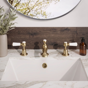 Delphi Windsor Lever Brushed Brass 3-Hole Basin Mixer Tap (inc Pop-Up Waste) | Product Image
