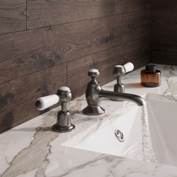 Delphi Windsor Lever Brushed Pewter 3-Hole Basin Mixer Tap (inc Pop-Up Waste) | Product Image