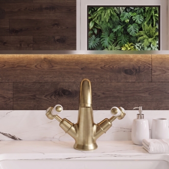 Delphi Windsor Lever Brushed Brass Mono Basin Mixer Tap (inc Pop-Up Waste) | Product Image