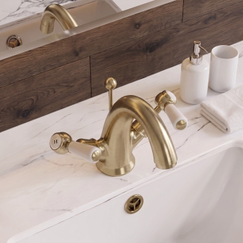 Delphi Windsor Lever Brushed Brass Mono Basin Mixer Tap (inc Pop-Up Waste) | Product Image