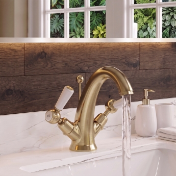 Delphi Windsor Lever Brushed Brass Mono Basin Mixer Tap (inc Pop-Up Waste) | Product Image