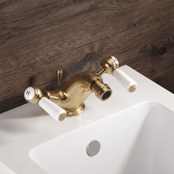 Delphi Windsor Lever Brushed Brass Bidet Mixer Tap (inc Waste) | Product Image