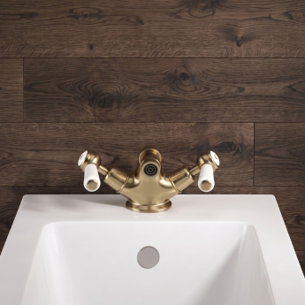 Delphi Windsor Lever Brushed Brass Bidet Mixer Tap (inc Waste) | Product Image