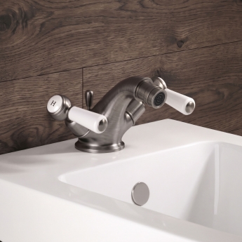 Delphi Windsor Lever Brushed Pewter Bidet Mixer Tap (inc Waste) | Product Image