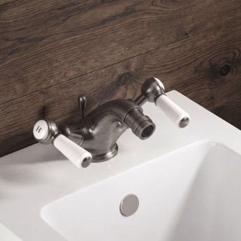 Delphi Windsor Lever Brushed Pewter Bidet Mixer Tap (inc Waste) | Product Image