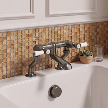 Delphi Windsor Lever Brushed Pewter Pillar Mounted Bath Filler Tap | Product Image