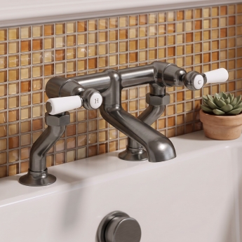 Delphi Windsor Lever Brushed Pewter Pillar Mounted Bath Filler Tap | Product Image