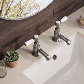 Delphi Windsor Lever Brushed Pewter Basin Hot and Cold Taps Pair | Product Image