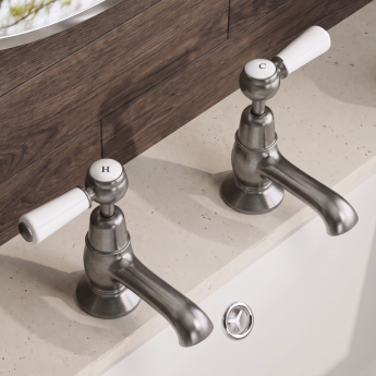 Delphi Windsor Lever Brushed Pewter Basin Hot and Cold Taps Pair | Product Image
