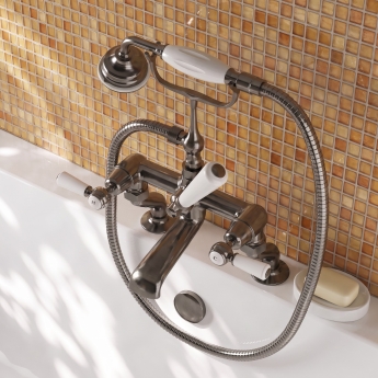 Delphi Windsor Lever Brushed Pewter Pillar Mounted Bath Shower Mixer Tap | Product Image
