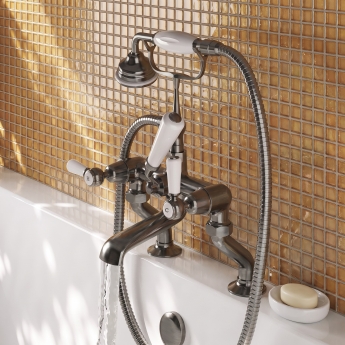 Delphi Windsor Lever Brushed Pewter Pillar Mounted Bath Shower Mixer Tap | Product Image