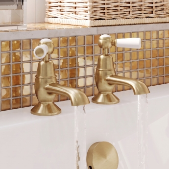 Delphi Windsor Lever Brushed Brass Bath Hot and Cold Taps Pair | Product Image