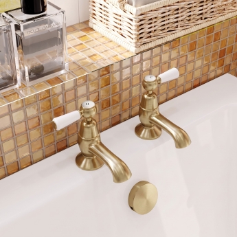 Delphi Windsor Lever Brushed Brass Bath Hot and Cold Taps Pair | Product Image