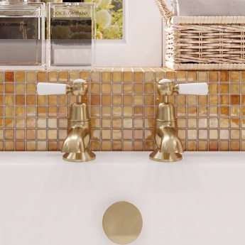 Delphi Windsor Lever Brushed Brass Bath Hot and Cold Taps Pair | Product Image