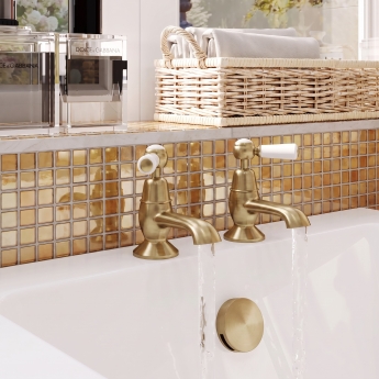 Delphi Windsor Lever Brushed Brass Bath Hot and Cold Taps Pair | Product Image