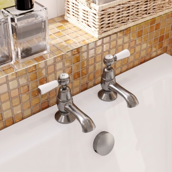 Delphi Windsor Lever Brushed Pewter Bath Hot and Cold Taps Pair | Product Image