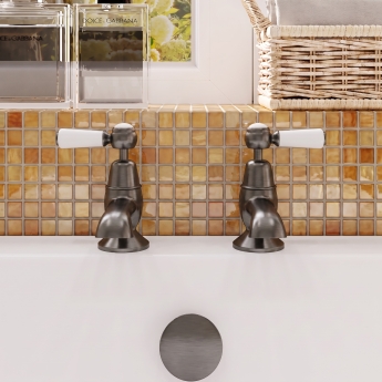 Delphi Windsor Lever Brushed Pewter Bath Hot and Cold Taps Pair | Product Image