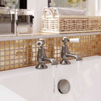 Delphi Windsor Lever Brushed Pewter Bath Hot and Cold Taps Pair | Product Image