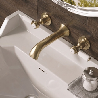 Delphi Windsor Lever Brushed Brass 3-Hole Wall Mounted Basin Mixer Tap | Product Image