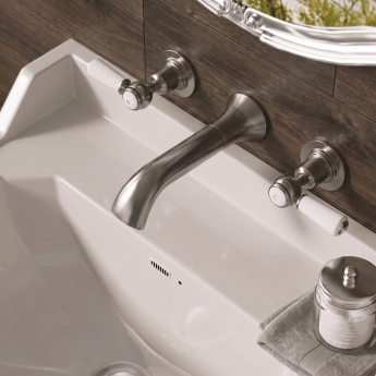 Delphi Windsor Lever Brushed Pewter 3-Hole Wall Mounted Basin Mixer Tap | Product Image