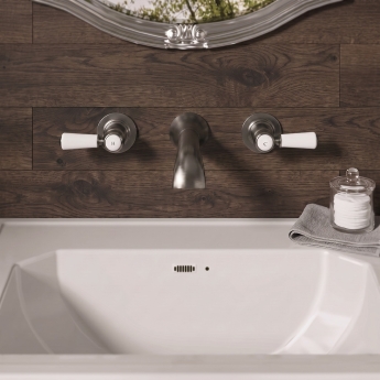 Delphi Windsor Lever Brushed Pewter 3-Hole Wall Mounted Basin Mixer Tap | Product Image