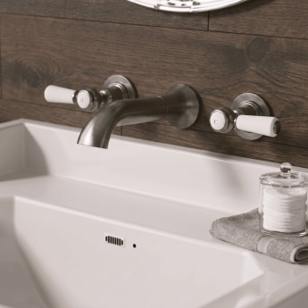 Delphi Windsor Lever Brushed Pewter 3-Hole Wall Mounted Basin Mixer Tap | Product Image