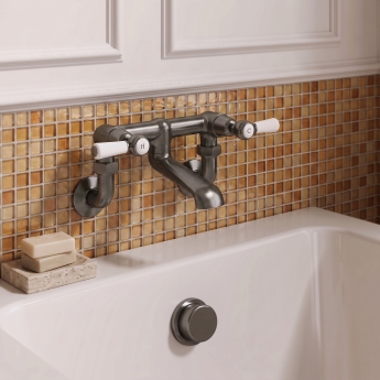Delphi Windsor Lever Brushed Pewter Wall Mounted Bath Filler Tap | Product Image