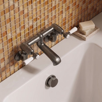 Delphi Windsor Lever Brushed Pewter Wall Mounted Bath Filler Tap | Product Image