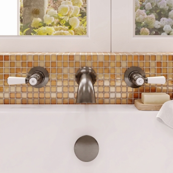 Delphi Windsor Lever Brushed Pewter 3-Hole Wall Mounted Bath Filler Tap | Product Image