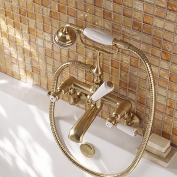 Delphi Windsor Lever Brushed Brass Wall Mounted Bath Shower Mixer Tap | Product Image