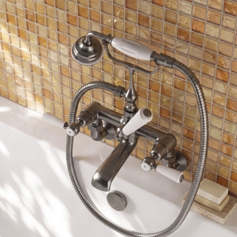 Delphi Windsor Lever Brushed Pewter Wall Mounted Bath Shower Mixer Tap | Product Image