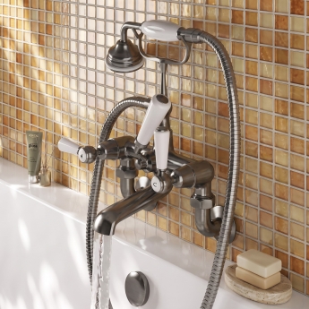 Delphi Windsor Lever Brushed Pewter Wall Mounted Bath Shower Mixer Tap | Product Image