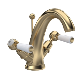 Delphi Windsor Lever Brushed Brass Mono Basin Mixer Tap (inc Pop-Up Waste) | Product Image