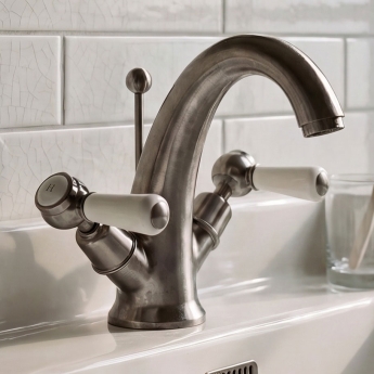 Delphi Windsor Lever Brushed Pewter Mono Basin Mixer Tap (inc Pop-Up Waste) | Product Image