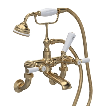 Delphi Windsor Lever Brushed Brass Wall Mounted Bath Shower Mixer Tap | Product Image