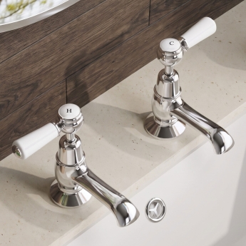 Delphi Windsor Lever Chrome Basin Hot and Cold Taps Pair | Product Image