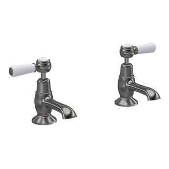 Delphi Windsor Lever Brushed Pewter Basin Hot and Cold Taps Pair | Product Image