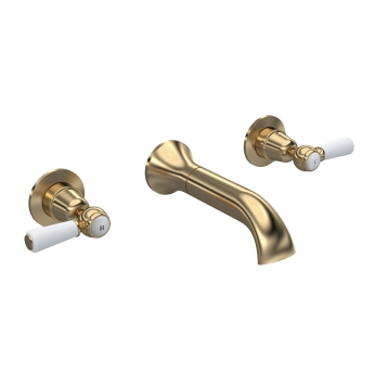 Delphi Windsor Lever Brushed Brass 3-Hole Wall Mounted Bath Filler Tap | Product Image