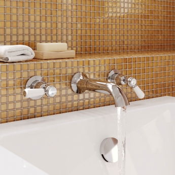Delphi Windsor Lever Chrome 3-Hole Wall Mounted Bath Filler Tap | Product Image