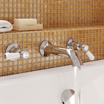 Delphi Windsor Lever Chrome 3-Hole Wall Mounted Bath Filler Tap | Product Image